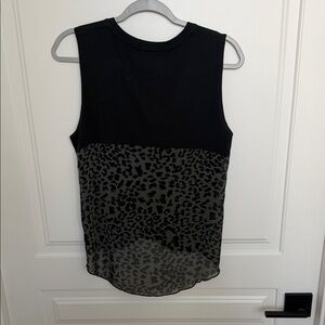 CHRLDR Black Tank with Green Leopard-Print Panel